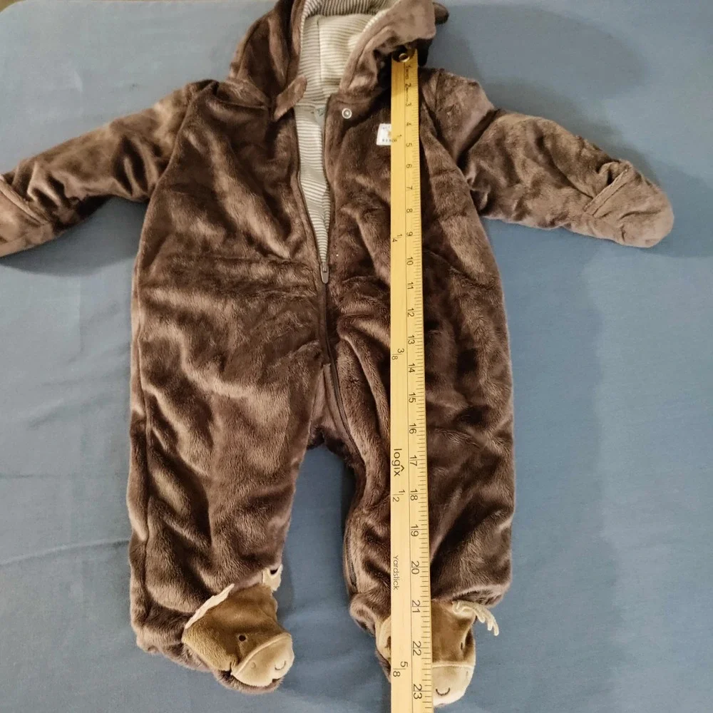 Carters Baby Bunting Outwear Hooded Footed Zip Up‎ Brown Moose Reindeer 6M Plush